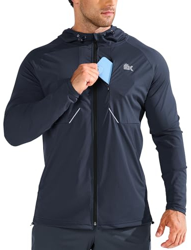BROKIG LightArmor Veste Running Homme Coupe-Vent Sport Zip | Veste Sport, Sweat à Capuche Homme Fitness Poches Zippée, Léger Survetement Homme Hoodie, Veste Course a Pied Elastique