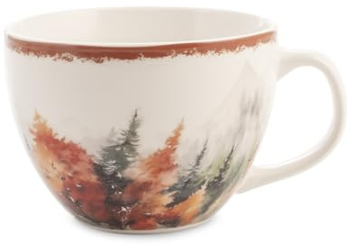 H&H Set 9 Tazze Jumbo in New Bone China – Decoro Autunno, 470 ml – Tazze Grandi per Tè, Cappuccino, Caffè Latte – Design Elegante e Stagionale