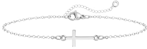 Emibele Sliver Cross Bracelet for Women, Simple Religious Cross Bracelet Easter Gifts, Adjustable Dainty Thin Hand Chain, Layered Faith Sliver Jewelry Confirmation Baptism Christian Gifts for Women