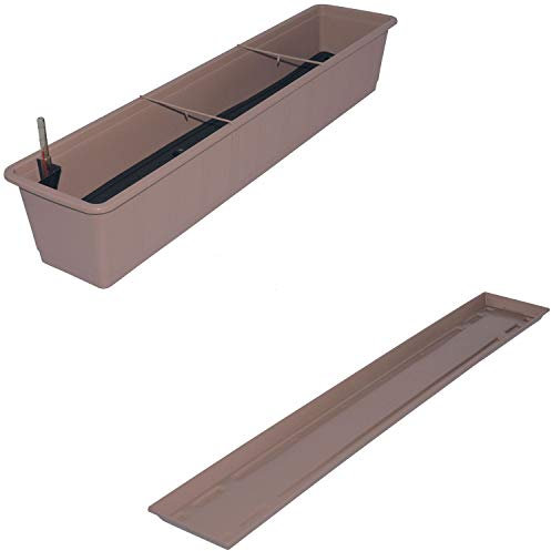 Balkonkasten Aqua Green Plus mit Bewässerung und passendem Untersetzer, Farben:Taupe, Länge:100 cm