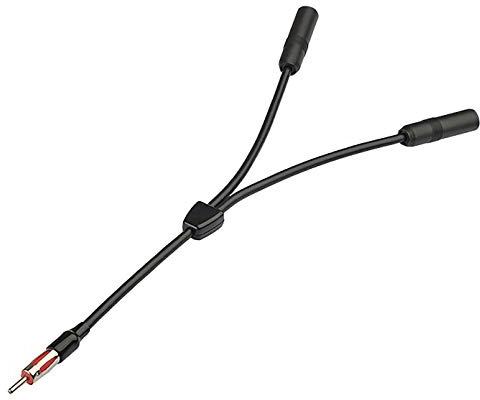 Bingfu Car FM AM Antenna Splitter Adapter Cable, DIN Male to 2 Female Connector for Vehicle Truck SUV Stereo Head Unit Receiver - DIN 1 to 2 Female Antenna Extension Adapter