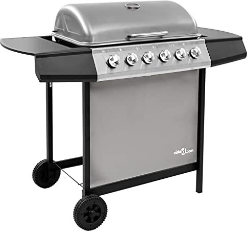 vidaXL Barbecue à gaz avec 6 brûleurs, élégant et fonctionnel, roulettes robustes pour jardin, cuisine en plein air, barbecue noir et argent