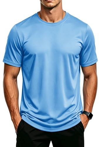 MAGCOMSEN Herr-t-shirt utslag väst UPF 50+ solskydd topp löparskjortor gym sport för män snabbtorkande lätt polyester enkel träningstopp, BLÅ, 3XL