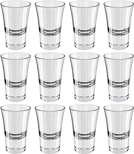 Wellgro Vasos de chupito de 3,4 cl – 4,5 x 7 cm (diámetro x altura) – Cristal transparente – Vasos de chupito – Estable – Fabricado en Italia, cantidad: 12 unidades