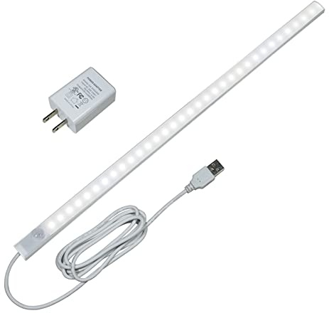 IKSACE LED Motion Sensor Under Cabinet Lighting,17 inch USB Plug in LED Closet Light Bar, Under Counter Lights Night Light for Kitchen,Wardrobe,Closet,Cabinet,Cupboard,Cool White (6000K)