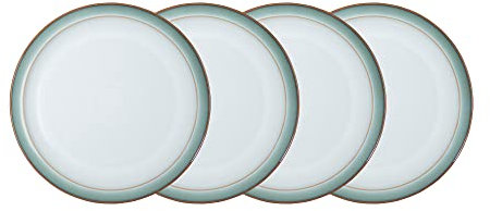 Denby - Regency Green Medium Plates Set of 4 - Dishwasher Microwave Safe Crockery 22cm - Green, White Ceramic Stoneware Tableware - Chip & Crack Resistant Lunch Plates