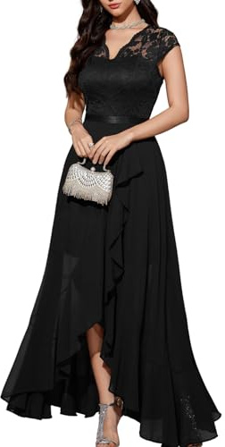 Bbonlinedress Women Formal Mother of The Bride Dress Hi-Lo Ruffled Chiffon Wedding Guest Cocktail Prom Dress Vestidos Eelegantes De Mujer Black L
