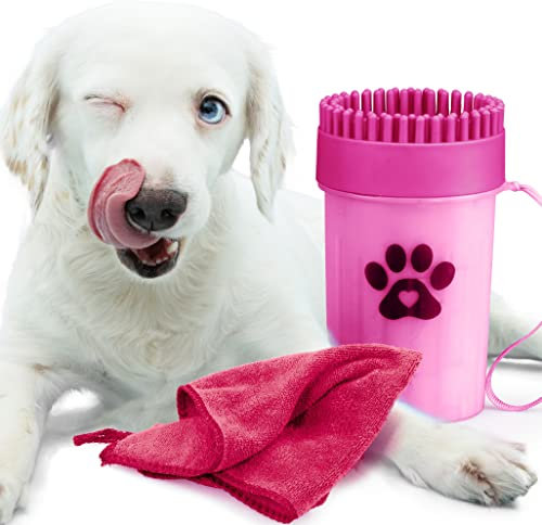 Afzonos Accessoires pour chiens, lave pattes pour chiens, nettoyer les pattes de chien, taille moyenne et petite, accessoires pour chiens, brosse pour chiens (rose)