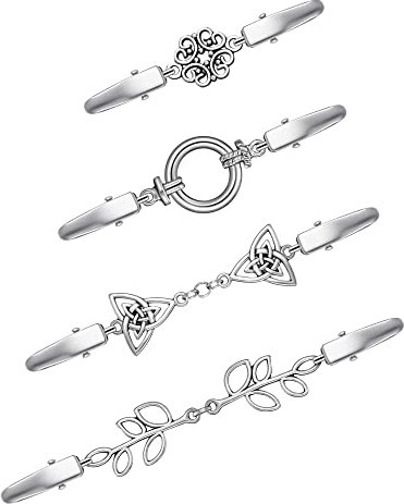 4 Stück Vintage Cardigan Clips für Frauen Pullover Clips Brosche Antik Schal Clips Strickjacke Clips Kette Kragen Clips Verschluss für Kragen Umhang Schals Mantel (Modisch Stil)