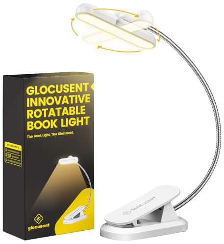 Glocusent Drehbare Leselampe Buch Klemme, 22 LEDs Zweireihig mit Timer, Stufenlose Dimmung & Farbanpassung, 1000 mAh Wiederaufladbare Buchlampe für bis zu 100 Stunden, Ideal für Buchliebhaber