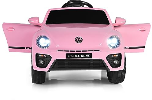 DREAMADE Voiture Électrique Beetle pour Enfant 3+ Ans, Véhicule Enfant Charge Max. 30 KG avec 2.4G Télécommande & Musique & Lumières & Siège Confortable, Vitesse Réglable, 94×56×47CM (Rose)
