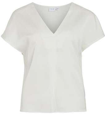 Vila Damen Viellette V-Neck S/S Satin Top-Noos Kurzarmbluse 14089239,Snow White,42