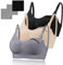 3 Pack Women's Nursing Bra, Seamless Wire-Free Nursing & Sleep Maternity Bras, Comfortable Night Nursing Bra with Removable Breast Pads & Extenders (L, Black/Skin Color/Gray)