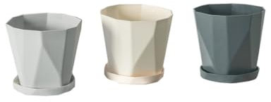 3 macetas para plantas de plástico, macetas para plantas, macetas decorativas para plantas de interior, con orificios de drenaje y platillos, juego de macetas de plástico para interiores y exteriores