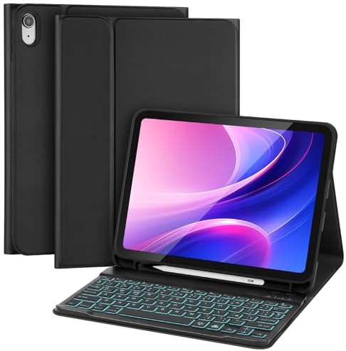 AXFEE Bluetooth-tangentbord, för iPad 10., 10,9 tum, ultratunt trådlöst tangentbord, för Android, Windows, PC, surfplatta, med tangentbord, svart, färgglad ljus version, spansk version