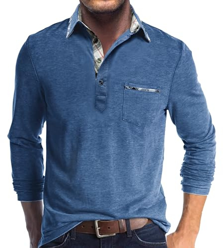 Comilaka Polo Hombre Manga Larga Contraste Camiseta Poloshirt Casuales Otoño Invierno