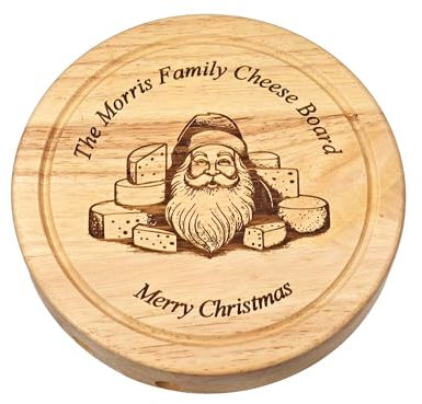 Christmas Cheese Board Personalised Cheeseboard Gift Set Family Cheeseboard Rubber Wood 19cm Diameter
