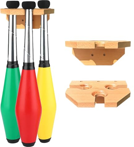 NATUHODE Wall Mounted Juggling Clubs Holder, Juggling Balls Holder for Juggling Balls and Juggling Clubs, Wooden Juggling Clubs Holder, Juggling Clubs Holder for Three Juggling Clubs