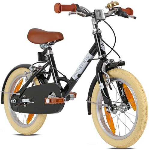 PROMETHEUS BICYCLES Rétro Velo Enfant 4 Ans Garcon vélo Fille 14 Pouces PETITAGE Velo pour Enfant 3 a 5 Ans en Noir