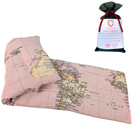 Saco Semillas Microondas Cervical Térmico de Semillas y Lavanda - 47x15cm - Bolsa Cojín con Aroma Calor y Frío Multiusos Saquito Pies Calienta Camas y Lumbar (Mapa Rosa)