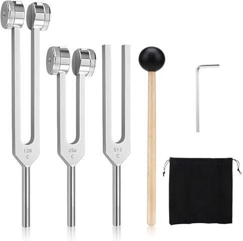HAPPOW Stimmgabel Set, Stimmgabel 128 Hz/256 Hz/512 Hz, Frequenztherapie, Aluminiumlegierungsmaterial, für Stimmgabeltherapie, Meditationsentspannung, Muskelentspannung und Schlafverbesserung