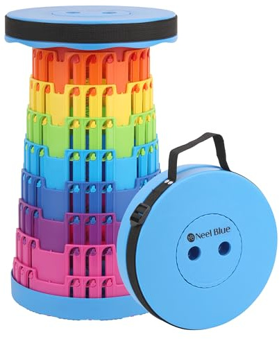 WedDecor Telescopic Folding Stool Retractable 440lbs, Rainbow Royal Blue