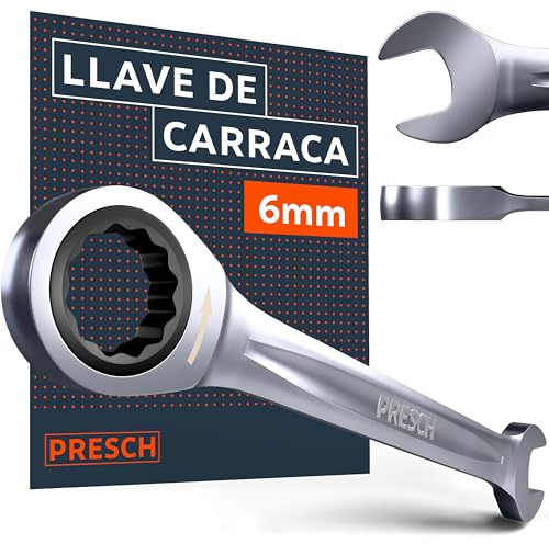 PRESCH Ratchet Spanner 6mm – Minimal Return Angle (5°, 72 Teeth) – 15° Offset for Tight Spaces – Precision-machined, Durable Ring Spanner