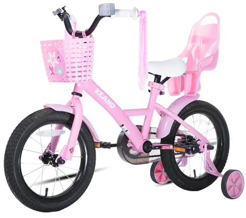JOYSTAR Zinnia Bicicletta per bambini da 3 a 5 anni, 14 pollici, con ruote di supporto e Baket e stelle filanti, rosa