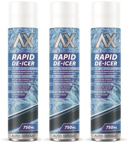 HitlineUK 3 x 750ml Deicer Spray for Windows Fridge Freezer, De-icer Deicer Fast Acting Melts Ice and Frost Quickly for Windows/Mirrors, Operates -15°c and Prevents Re-freezing Deicer