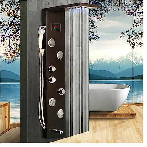 LED-badrumsduschkran ， Temperatur Digital Display Panel Kroppsmassagesystem ，Jets Tower Duschpelare Kran(9017o)