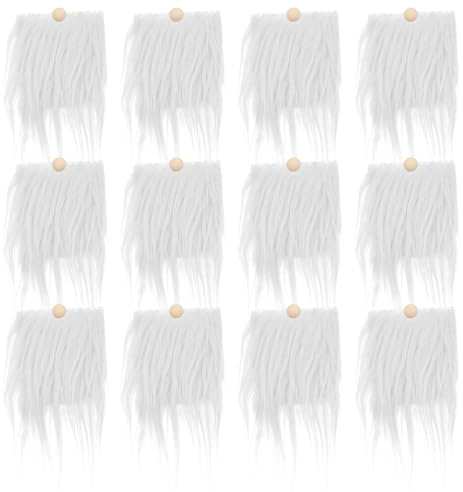 SMASOLO Set 12 Barbe in Pelliccia Sintetica Pretagliata Bianche per Decorazioni Fai da Te, Barba Soffice Artigianale per Gnomi Natalizi e Lavoretti Creativi, Accessori per Bambole