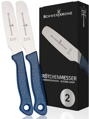 Schwertkrone Set di 2 coltelli da pane [Made in Germany] – Coltelli da colazione dentati – Coltello da burro – Coltello da tavola – Coltello da pane – Coltello da taglio – Bread Knife – Coltello da