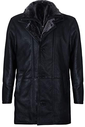 Infinity Leather Cappotto di Montone in Pelle di Vitello Nappato Nero Caldo da Uomo 2XL