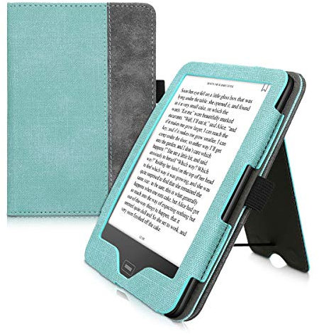 kwmobile Hülle kompatibel mit Tolino Vision 1/2 / 3/4 HD Hülle - Flip Case mit Handschlaufe - Kunstleder Cover - Mintgrün Dunkelgrau