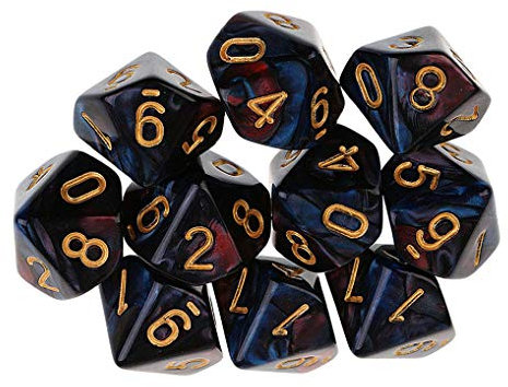 Yourandoll 10 Stücke Polyedrische D10 Würfel - 10-seitig für DND RPG Tischspiele (Rot Blau)