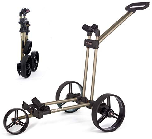 Flat Cat Golf-Trolley, 3 Rollen, Push ¤, faltbar, ohne Kraftaufwand, leicht und angenehm, anpassbar für Herren, Damen oder Kinder ab 140 cm, bronzefarben