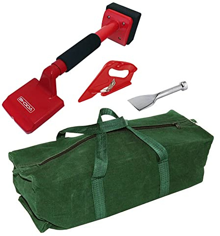 Voche® 4 Piece Knee Kicker Carpet Stretcher, Bolster Chisel and Carpet Cutter Fitting and Laying Tool Kit with 24 Heavy Duty Canvas Tool Bag