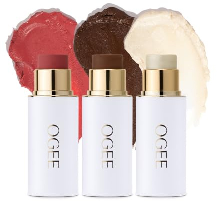 Ogee Barra facial esculpida (TRIO) Crystal Contour Collection - Bronceador orgánico certificado, rubor e iluminador