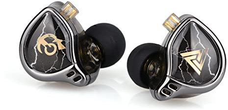 Linsoul QKZ x HBB Auriculares de monitorización intraauricular HiFi con diafragma Revestido de Titanio de 10 mm, cavidad semiabierta, Cable Plateado Desmontable de 2 Patillas (Negro, Sin micrófono)