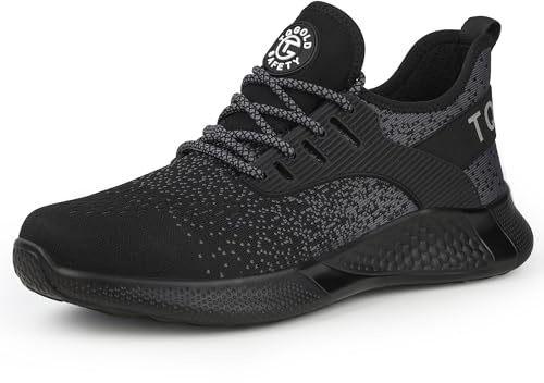 TQGOLD Scarpe Antinfortunistiche Scarpe da Ginnastica Unisex Leggere Antiperforazione Punta in Acciaio Comode Scarpe Sicurezza　(Taglia 42EU,Nero)