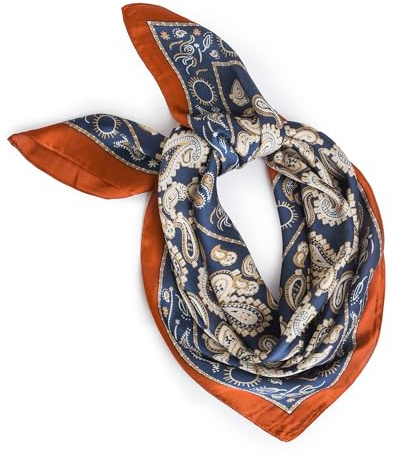 FULEI Silk Feel Navy Blue Scarf for Women 70cm Square Head Bandana Fashion Ladies Scarves Wraps