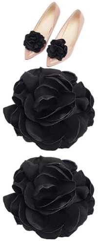 DELORIGIN Black Flower Shoe Clips - Wedding Buckles, Bridal Removable Charms for Bags, Clothing, Hair - Women's Decorations, Hairpins, Brooches for Party Heels, Flats, Pumps, Crafts