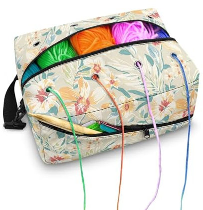 Kuiaobaty Orchideen-Blumen-Basteltasche zum Häkeln, Stricken, Kreuzstich-Organizer, Aquarell-Häkeltasche, Organizer mit Griffband, leicht