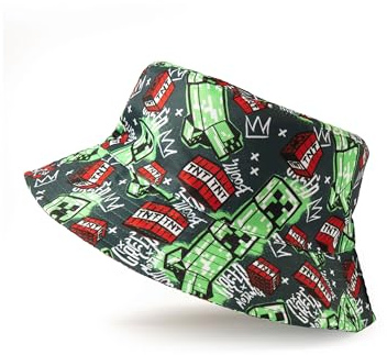 Minecraft Creeper Fischerhut in Schwarz | Unisex Erwachsene Lässiger Sommer-Sonnenschutzhut | Gaming-inspirierte Kleidung