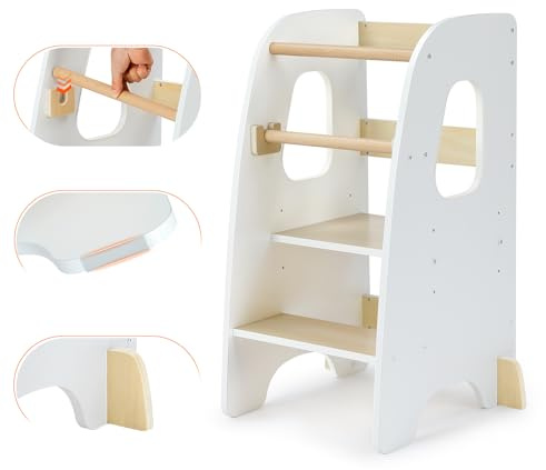 Moziel Tour d'apprentissage pour Enfants, Tour d'apprentissage 3 Hauteurs Réglables, Tour d'observation Enfant Montessori, Tour Eveil Bébé en Bois (Blanc)