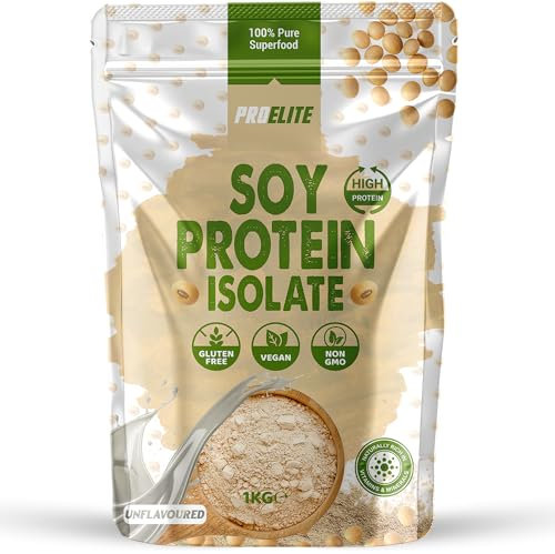 Soy Protein Isolate Powder 1kg Vegan 100% Plant Protein Gluten-Free, SOYA Protein Powder Shake for Superfood Super Greens Dairy Free Shakes by PROELITE (1KG, Unflavoured)