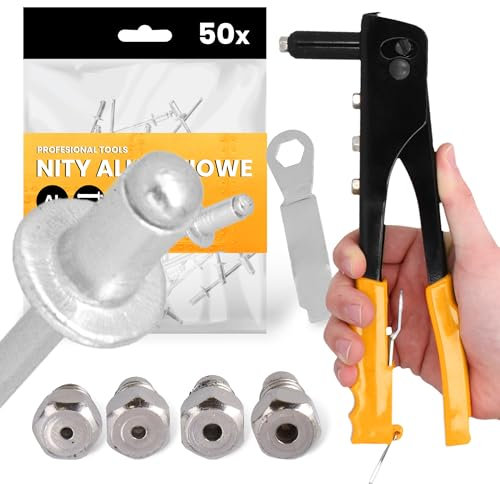 Pince Riveteuse 4 Têtes 2,4-4,8 mm Ensemble Machine Pistole Rivets 50x Aveugles 4x6 mm Aluminium Pop Résistante Professionnelle Bricolage Utilisation Durable