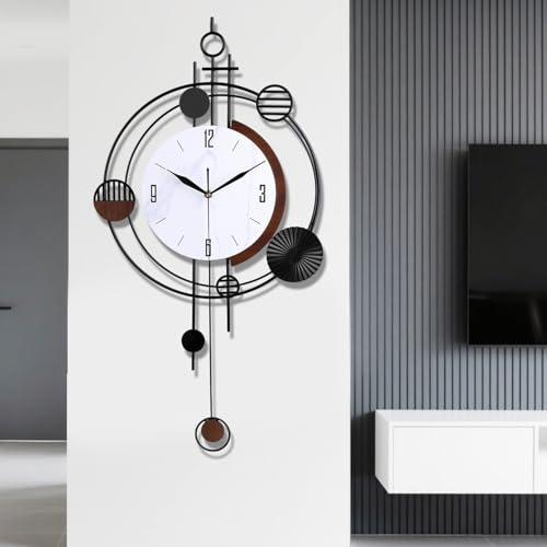 Gilacco Large Wall Clock, Silent Quality Quartz Battery Operated with Pendulum, Analog Decorative Wall Clocks for Living Room Kitchen Bathroom Bedroom Wall Home Decor, 39x71CM(Black)