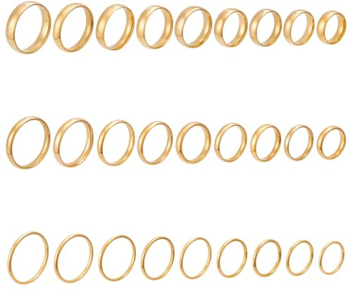 UNICRAFTALE 27Pcs 27 Styles Ensemble de Bagues Anti Ternissement pour Femme Bagues Acier Inoxydable Doré Bande Unie Empilable Tendance Fines en Vrac Bague Ensemble pour Homme et Femme