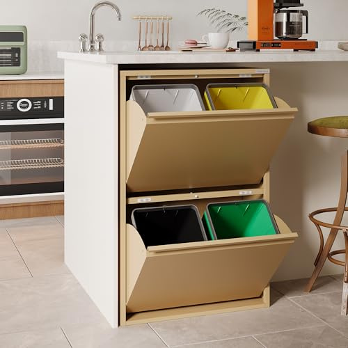 VEEHAUS Küche Mülleimer Für Den Vielseitigen Einsatz Mit Klappen Aus Edelstahl Stilvoller Abfalleimer Für Eine Effiziente Und Praktische Aufbewahrung Vory (4 x 15 LT - 60 LT)